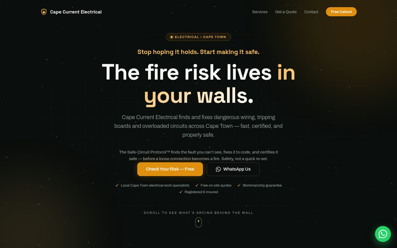 Cape Current Electrical website, electricians in Cape Town