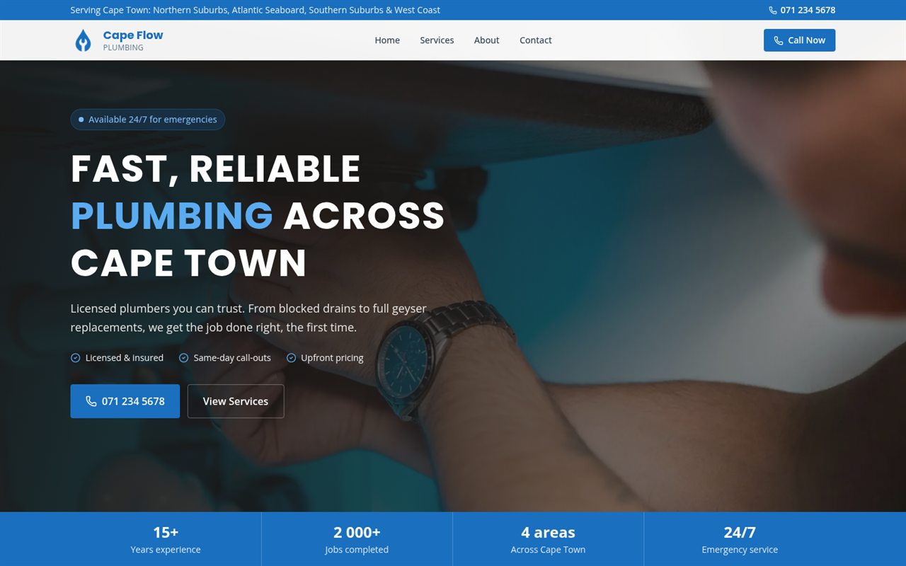 Cape Flow Plumbing website, plumbers in Cape Town
