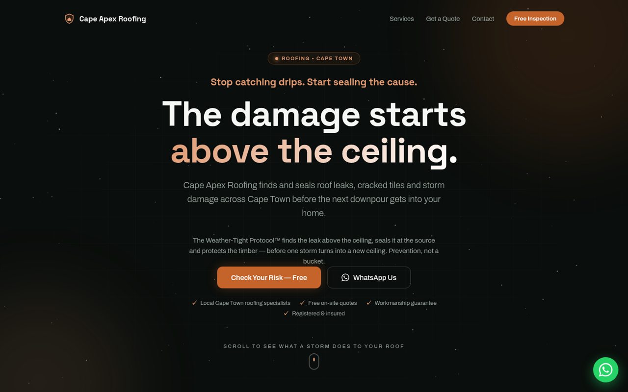 Cape Apex Roofing website, roofers in Cape Town
